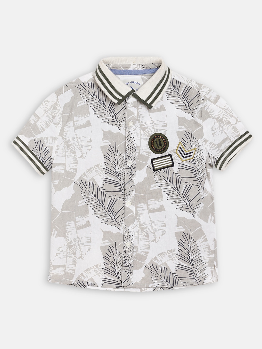 

Blue Giraffe Boys Off-White & Grey Regular Fit Printed Casual Shirt