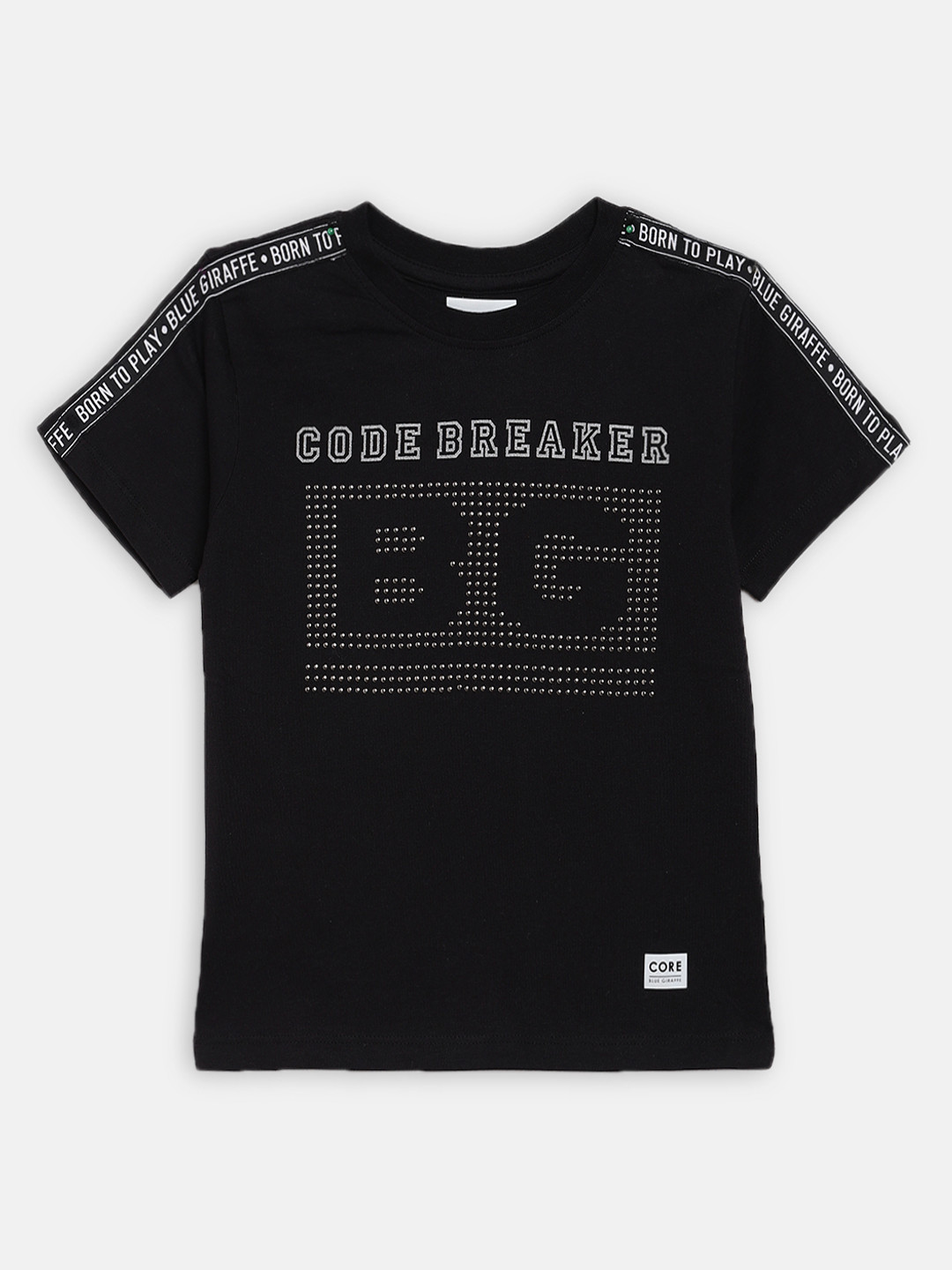 

Blue Giraffe Boys Black Printed Round Neck T-shirt