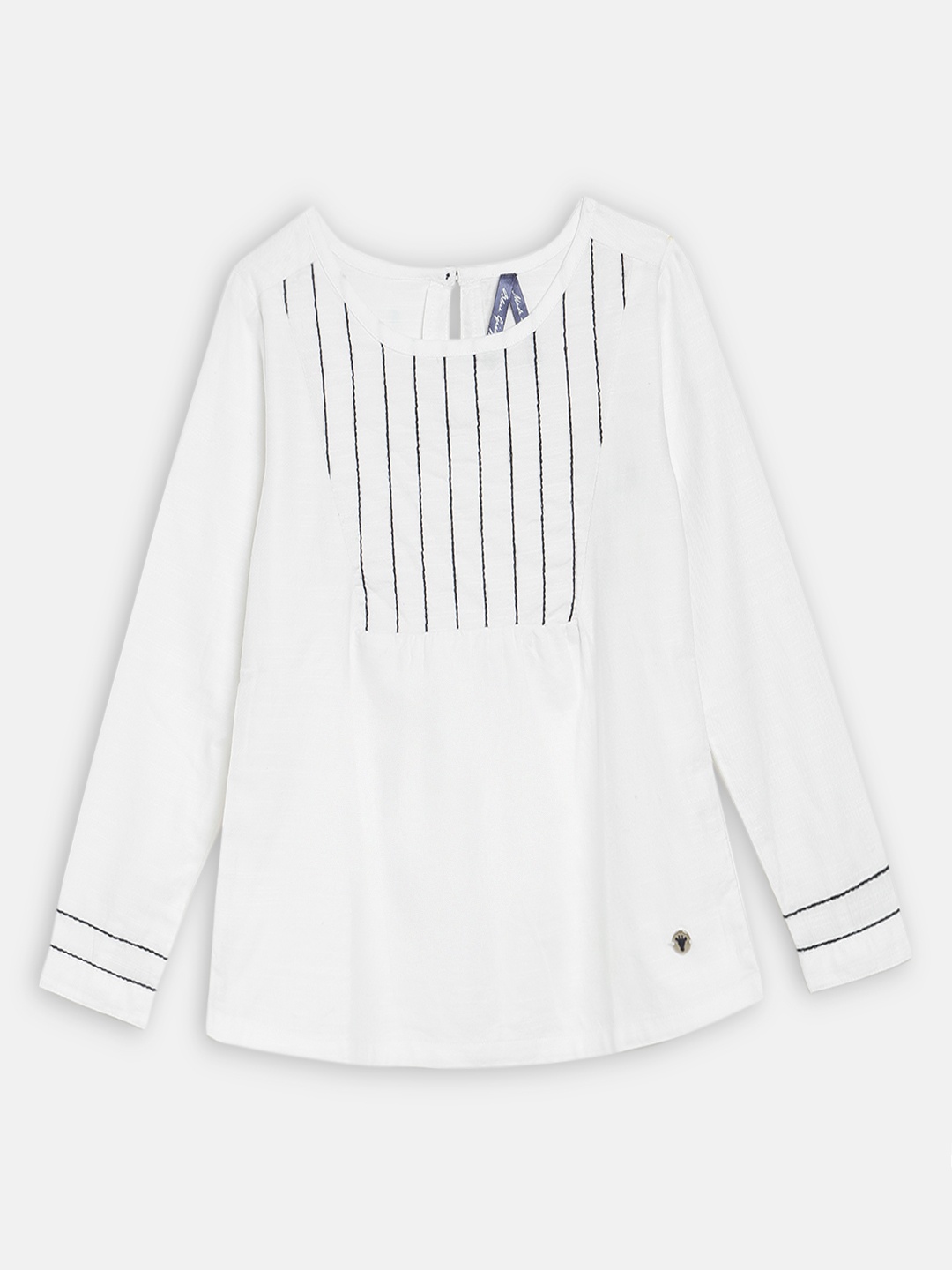 

Blue Giraffe Girls White Striped A-Line Top