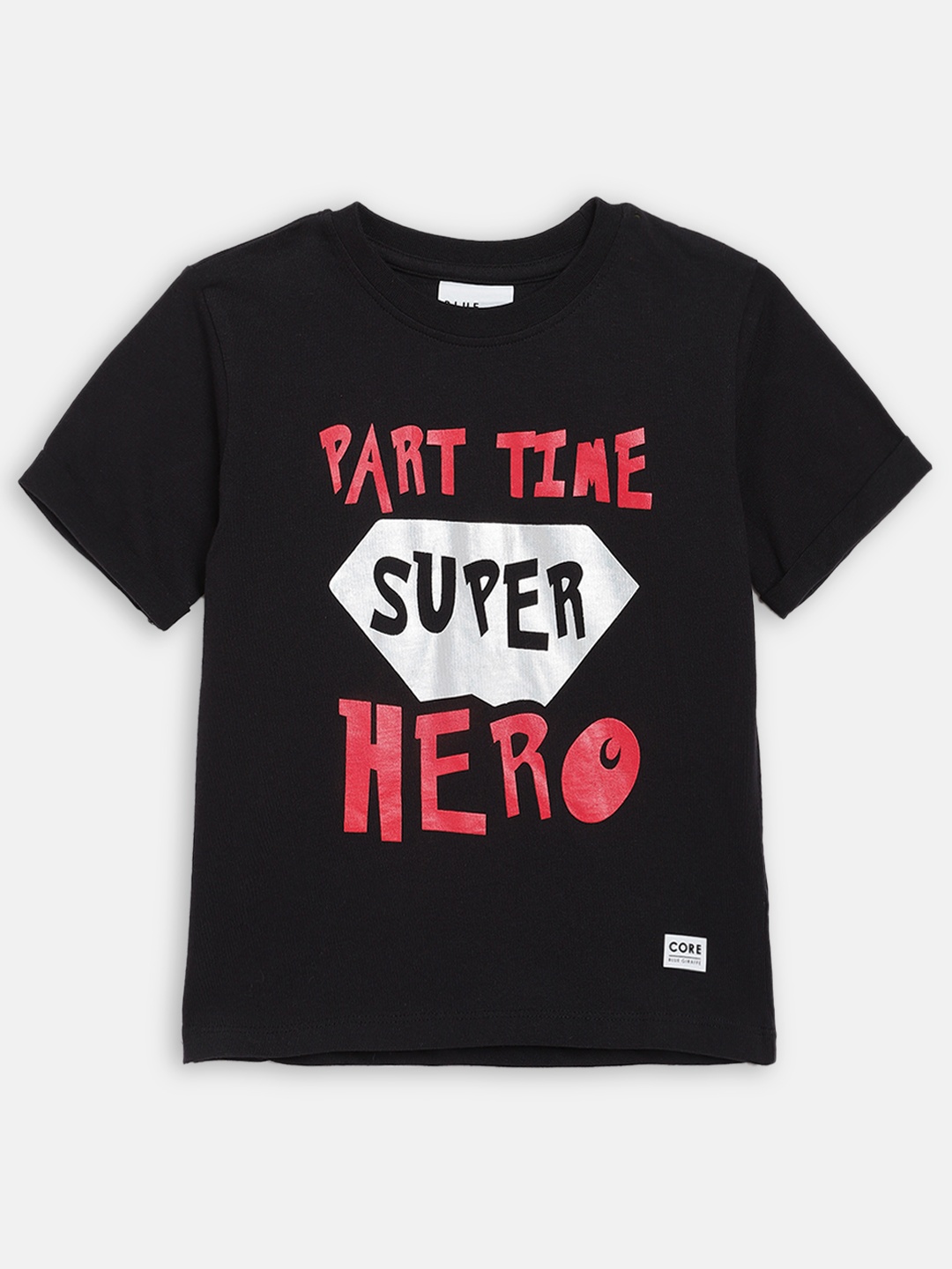 Blue Giraffe Boys Black Printed Round Neck T-shirt