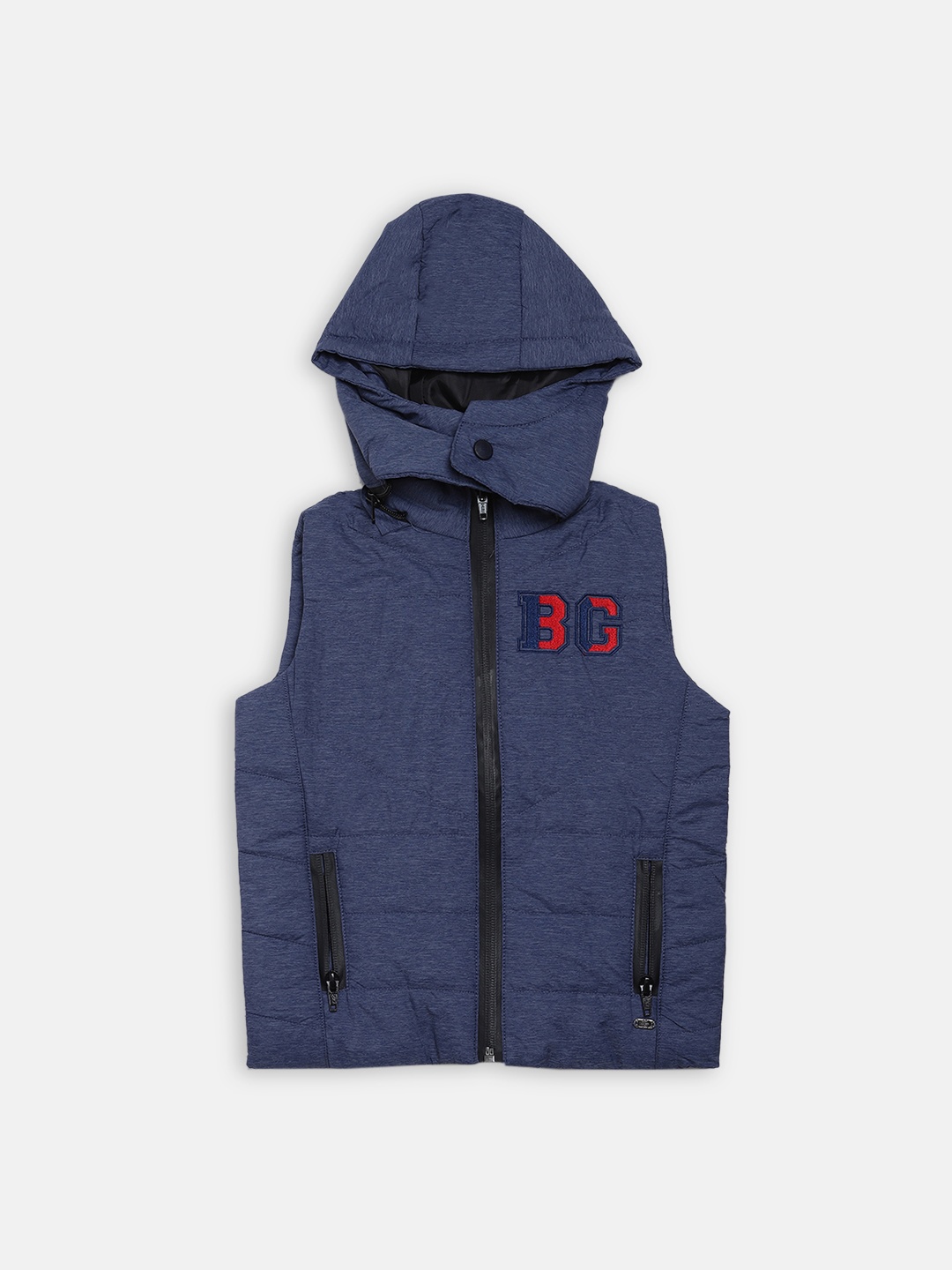

Blue Giraffe Boys Navy Blue Solid Hooded Padded Jacket