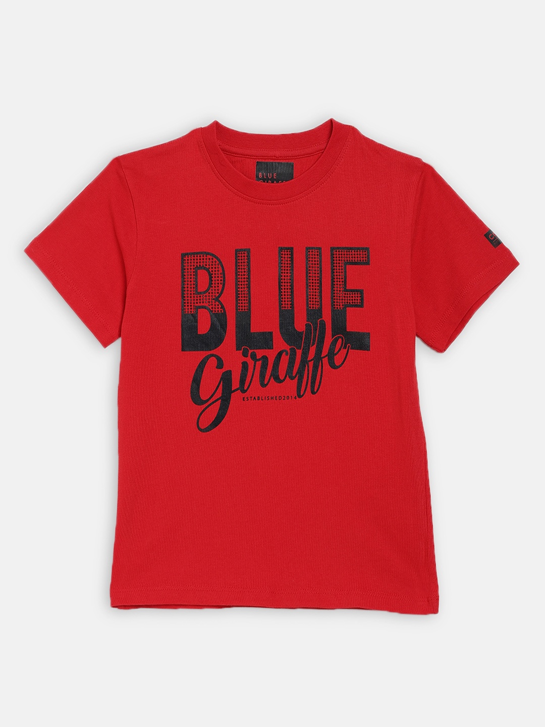 Blue Giraffe Boys Red Printed Round Neck T-shirt