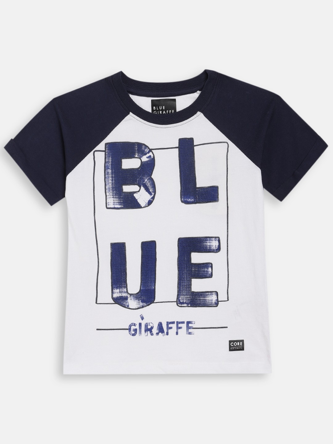 

Blue Giraffe Boys White & Blue Printed Round Neck T-shirt