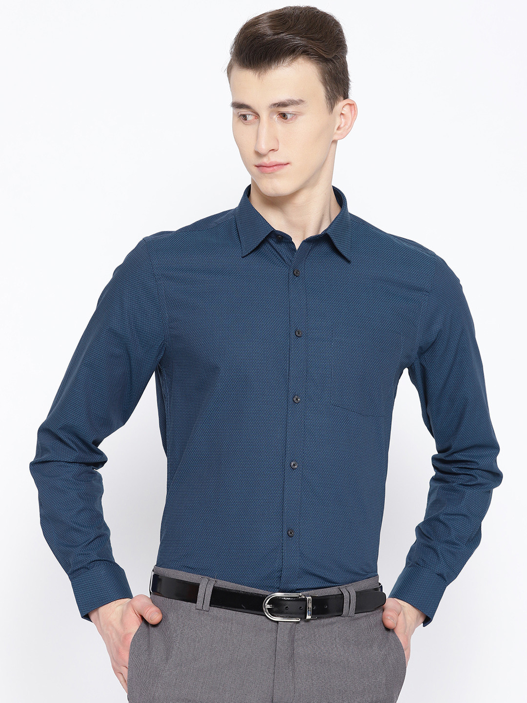 

Blackberrys Men Navy Blue Slim Fit Self Design Formal Shirt