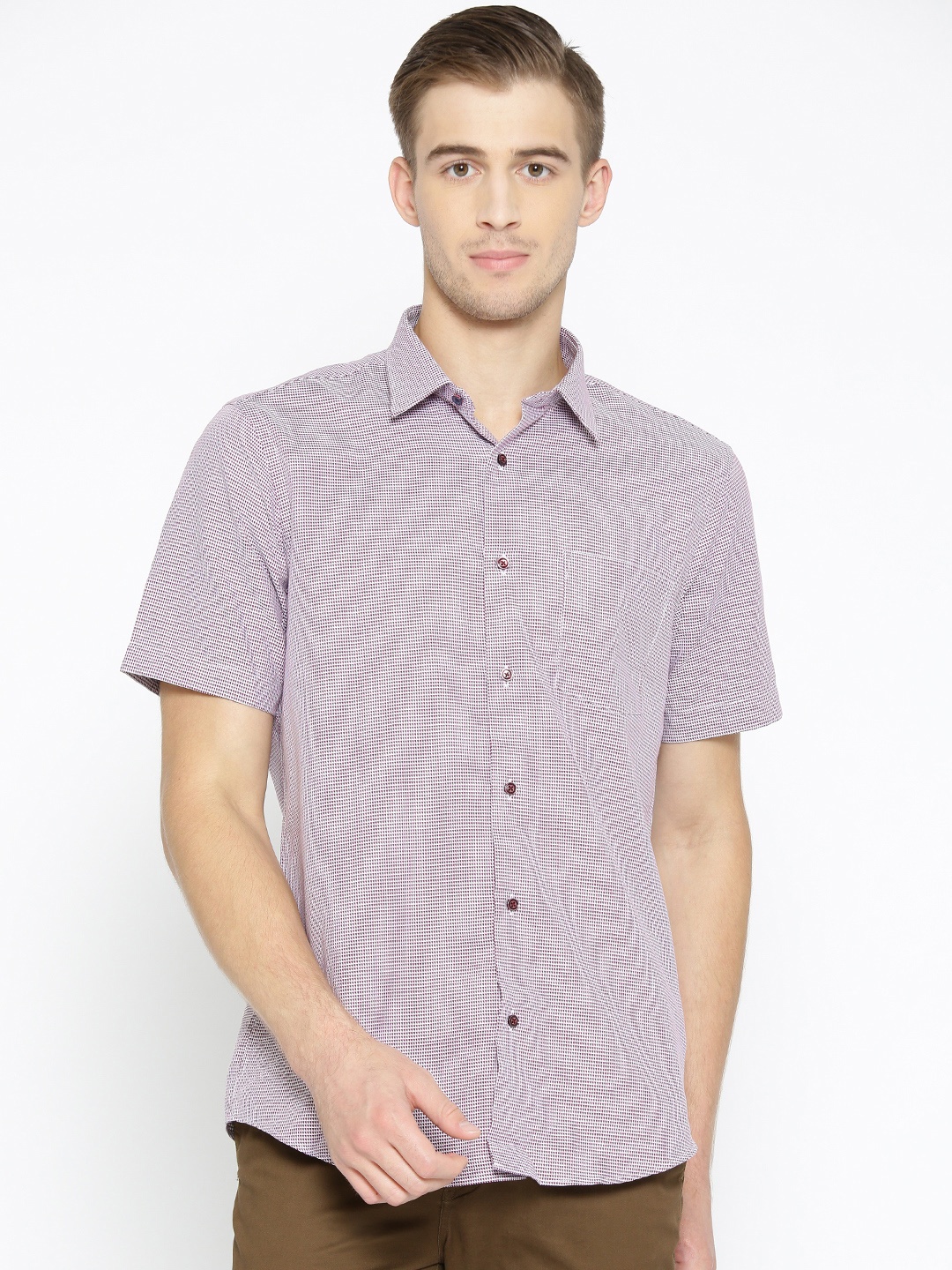 

Blackberrys Men Burgundy & Off-White Slim Fit Self-Design Casual Shirt