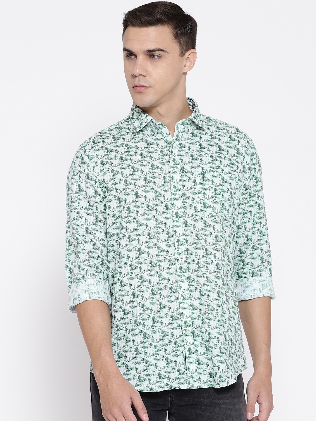 

Blackberrys Men Green & Off-White Slim Fit Printed Casual Shirt