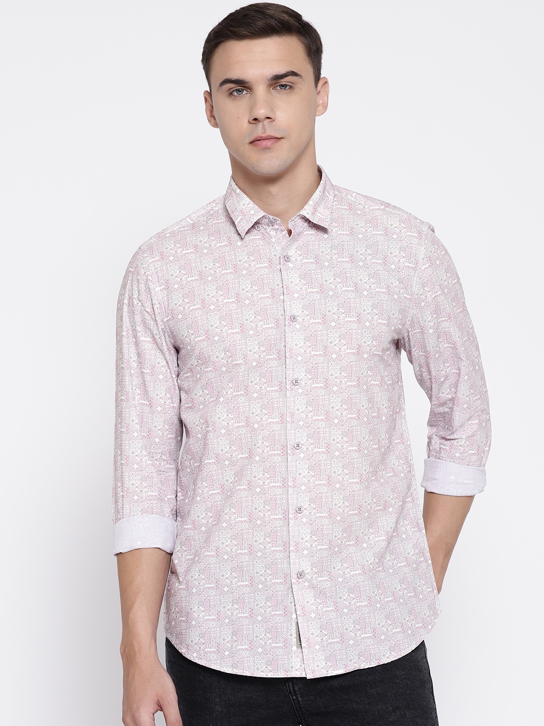 

Blackberrys Men Pink & Grey Trim Fit Printed Casual Shirt