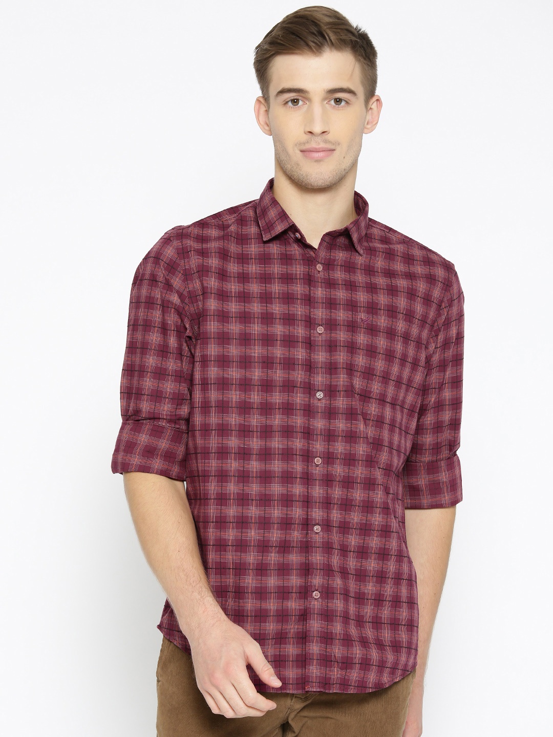 

Blackberrys Men Maroon & Orange Slim Fit Checked Casual Shirt