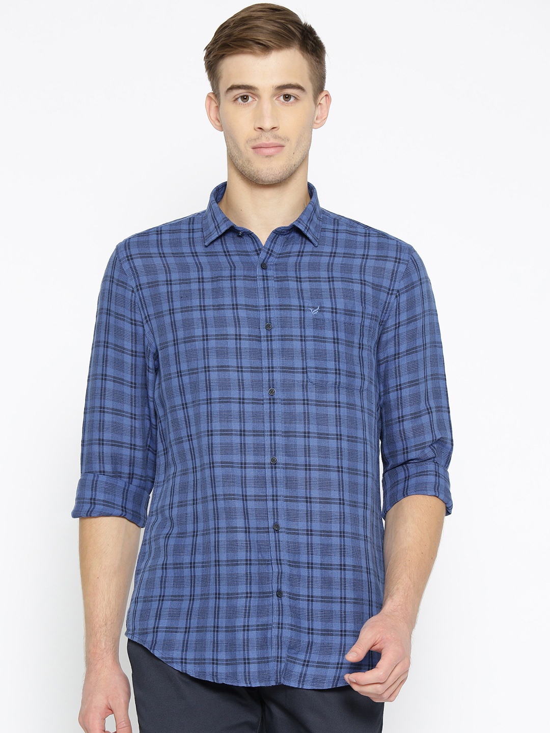 

Blackberrys Men Blue Slim Fit Checked Casual Shirt