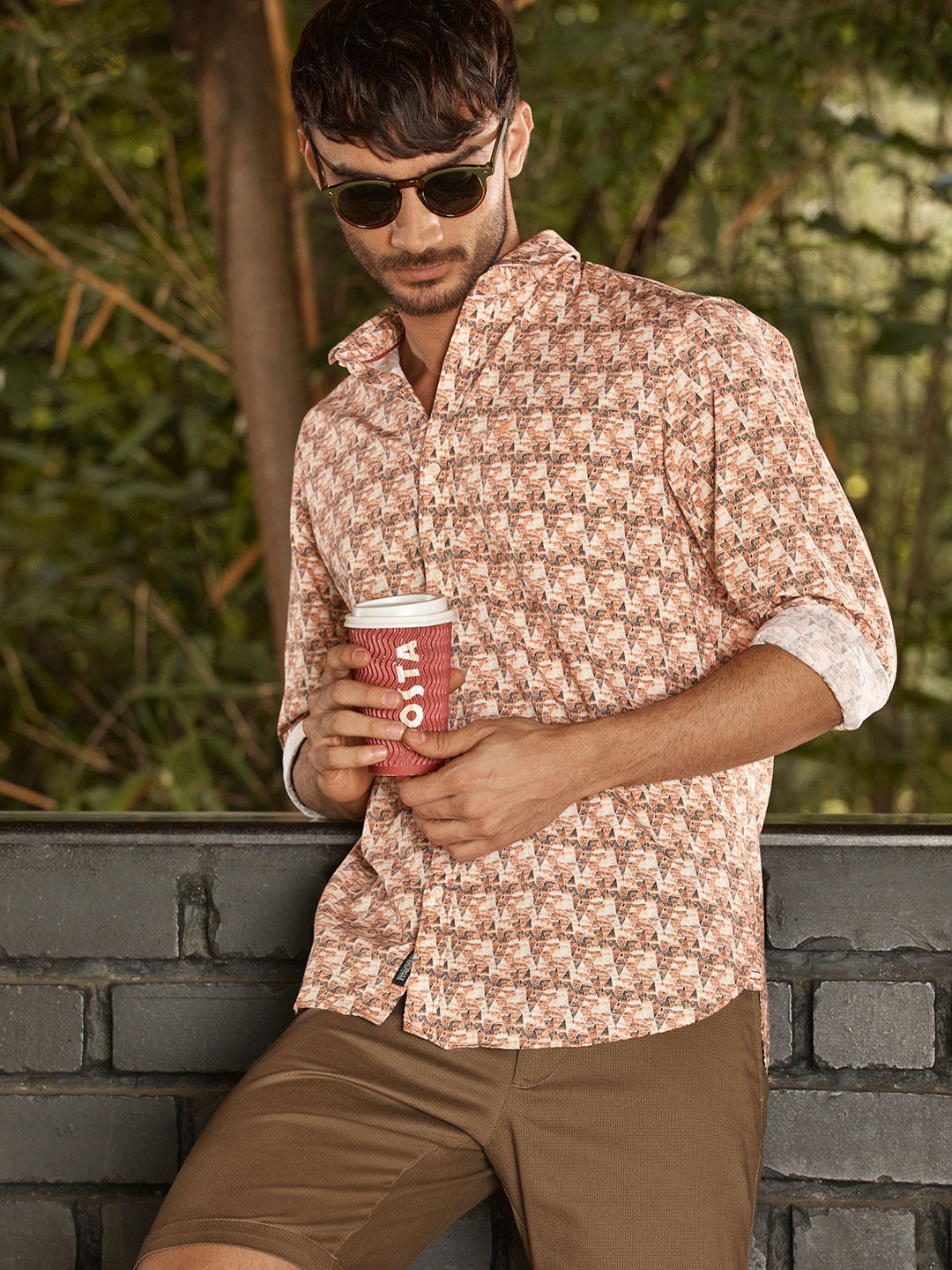 

Blackberrys Men Orange & Black Slim Fit Printed Casual Shirt