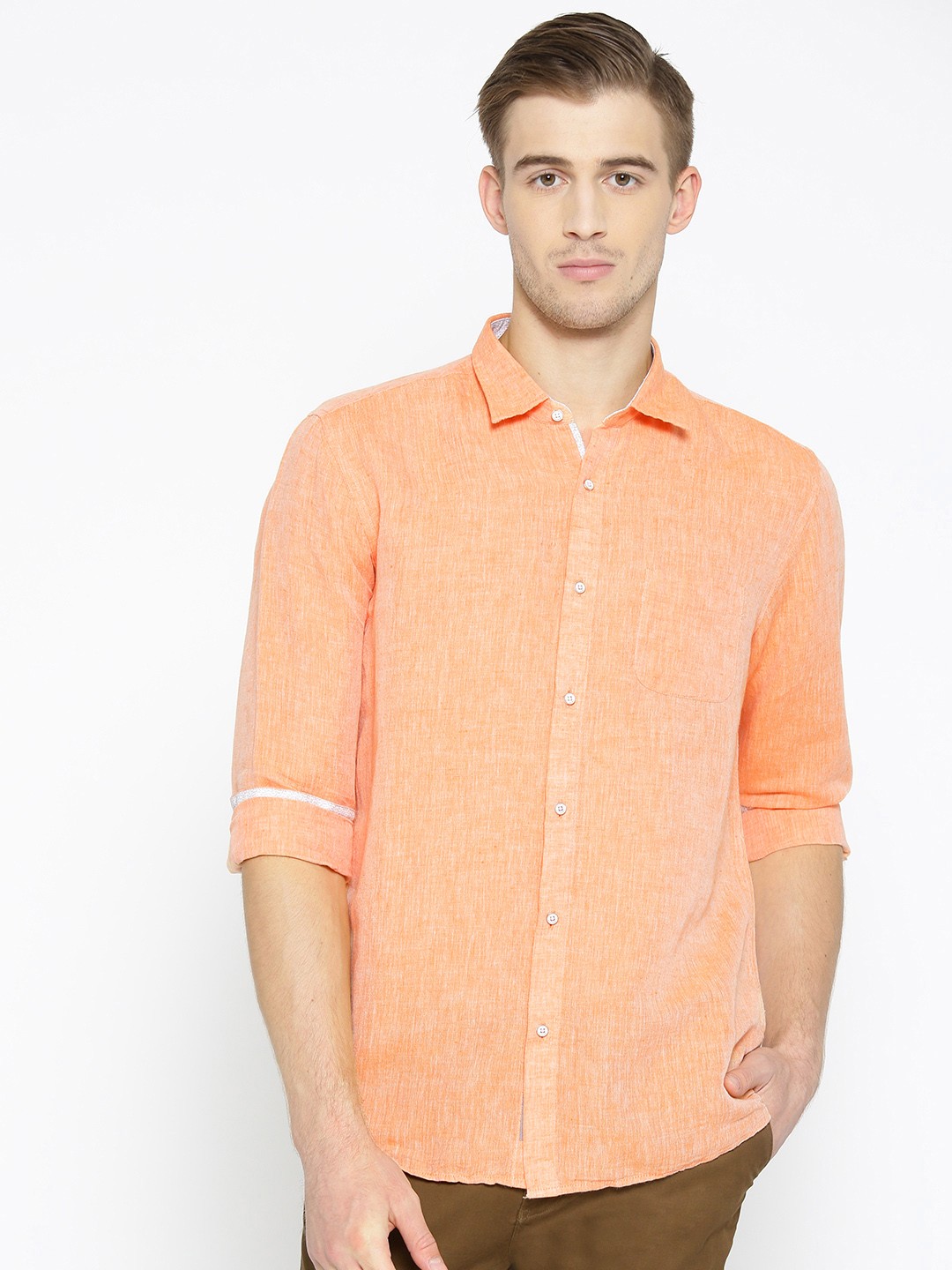 

Blackberrys Men Orange Trim Slim Fit Solid Casual Shirt