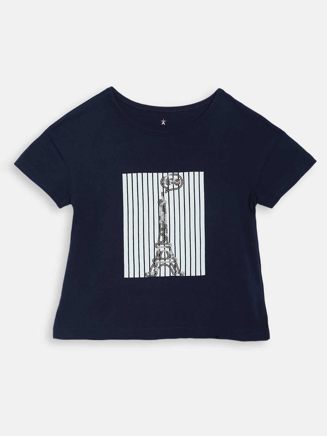 

ELLE Girls Blue Printed Round Neck T-shirt