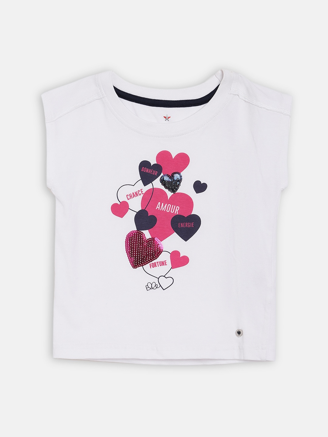 

ELLE Girls Off-White Printed Round Neck T-shirt