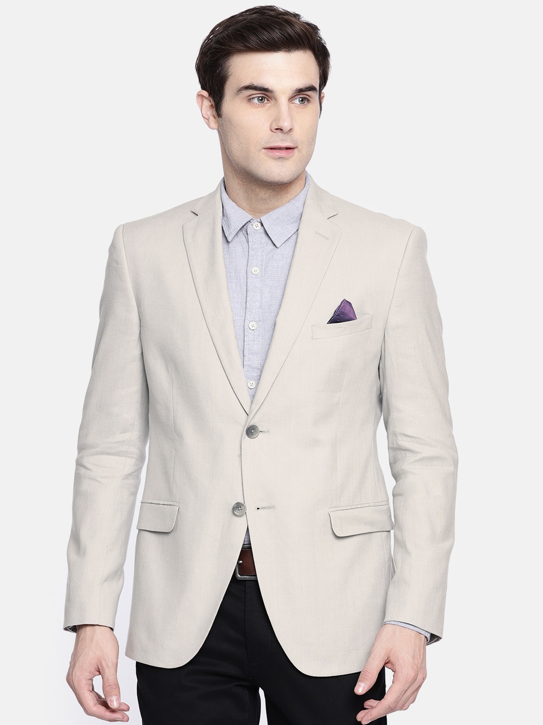 

SUITLTD Men Grey Solid Slim Fit Single Breasted Casual Blazer