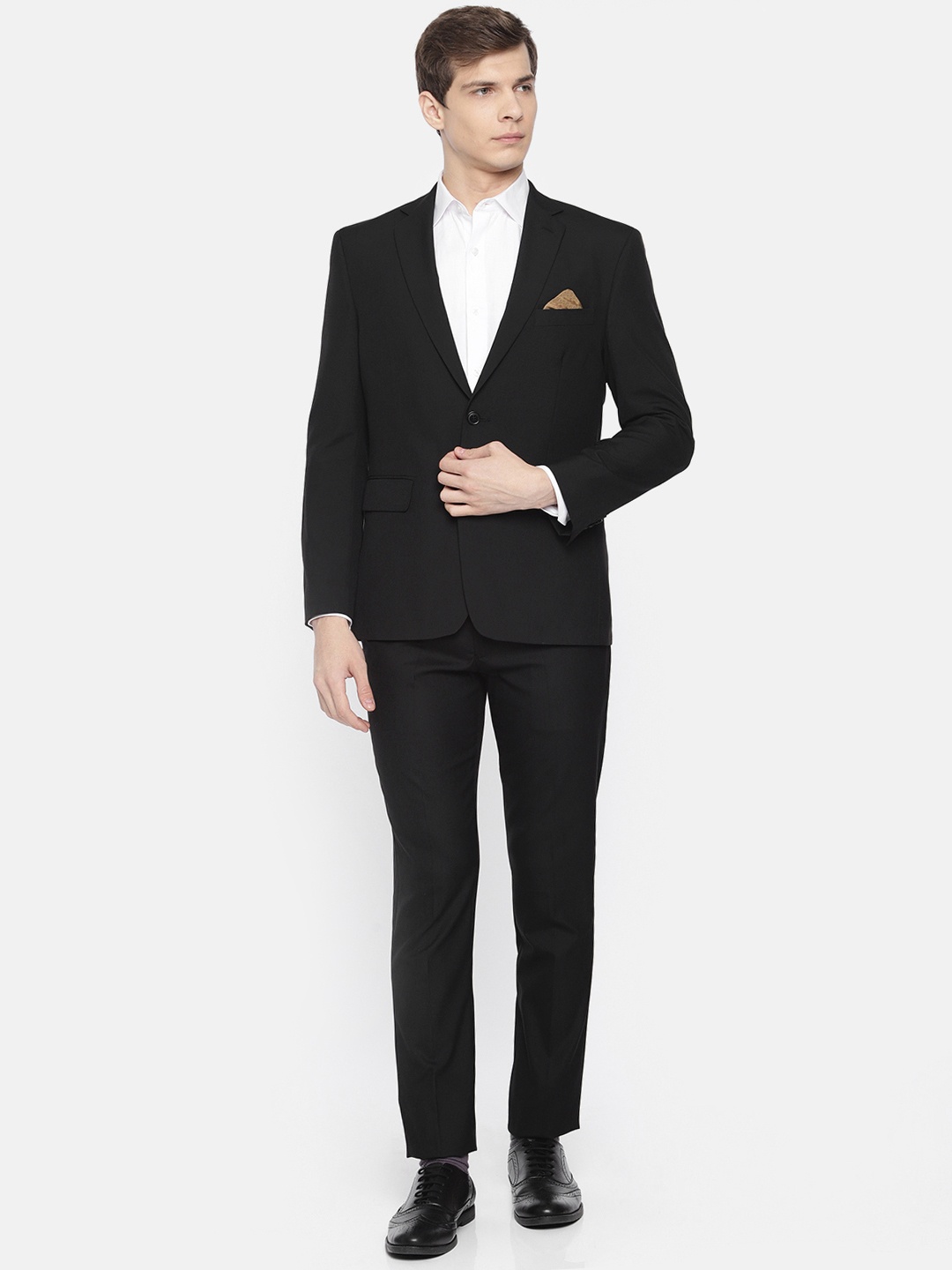

SUITLTD Men Black Solid Regular Fit Single-Breasted Formal Suit