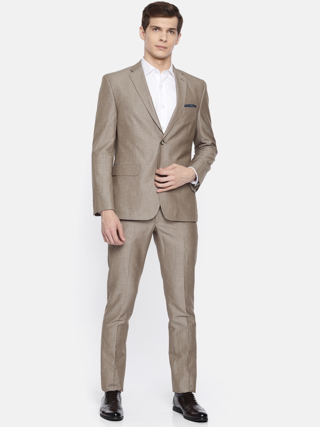 

SUITLTD Men Khaki Solid Regular Fit Single-Breasted Formal Suit