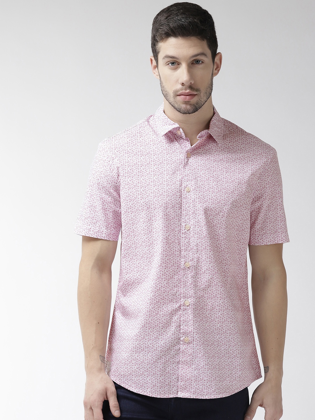 

Marks & Spencer Men White & Pink Regular Fit Printed Casual Shirt