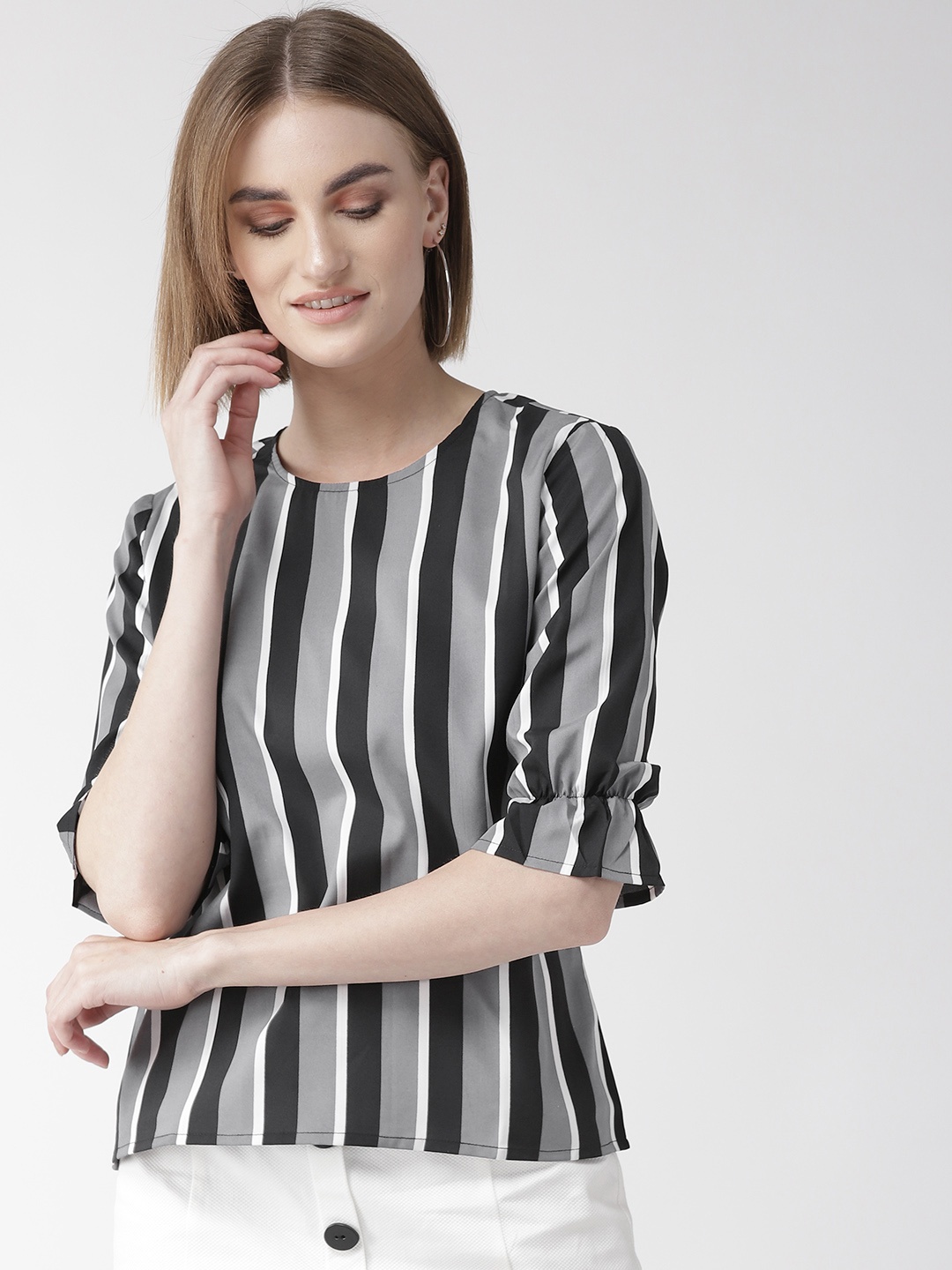 

Style Quotient Women Grey & Black Striped Top