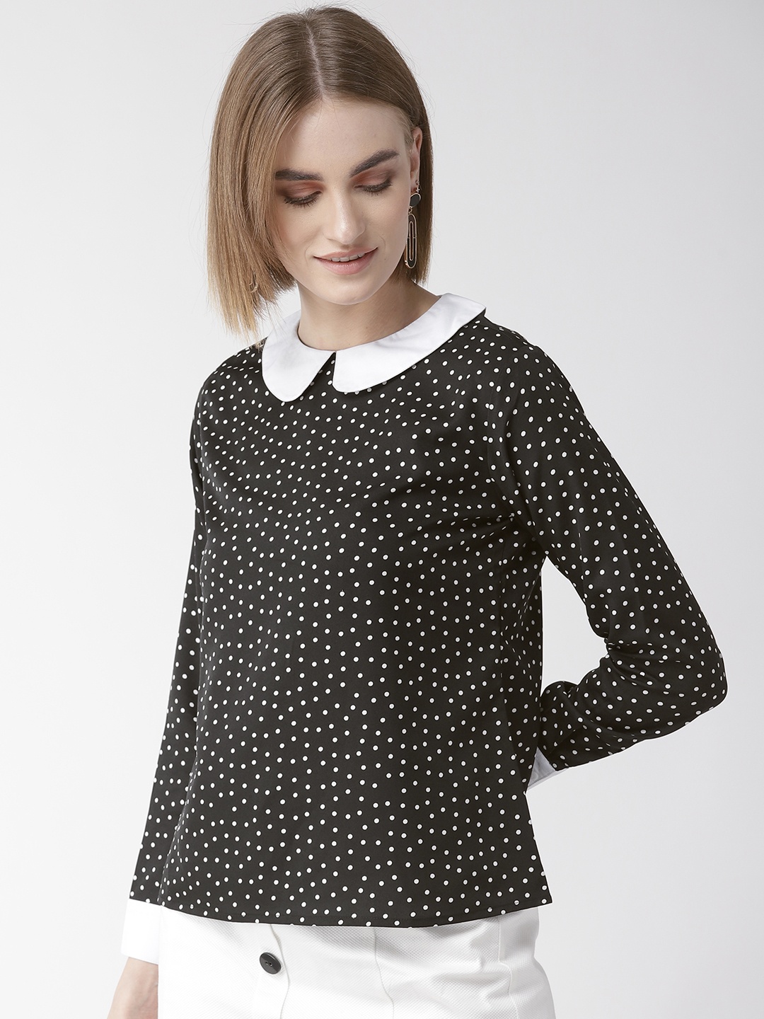 

Style Quotient Women Black & White Polka Dot Print Top