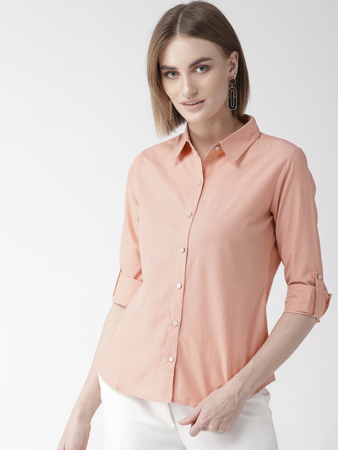 

Style Quotient Women Peach-Coloured Classic Regular Fit Solid Casual Shirt