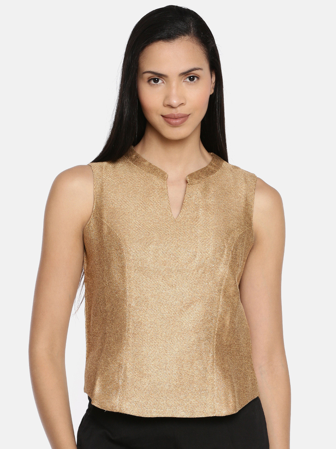 

Global Desi Women Beige Self Design Top