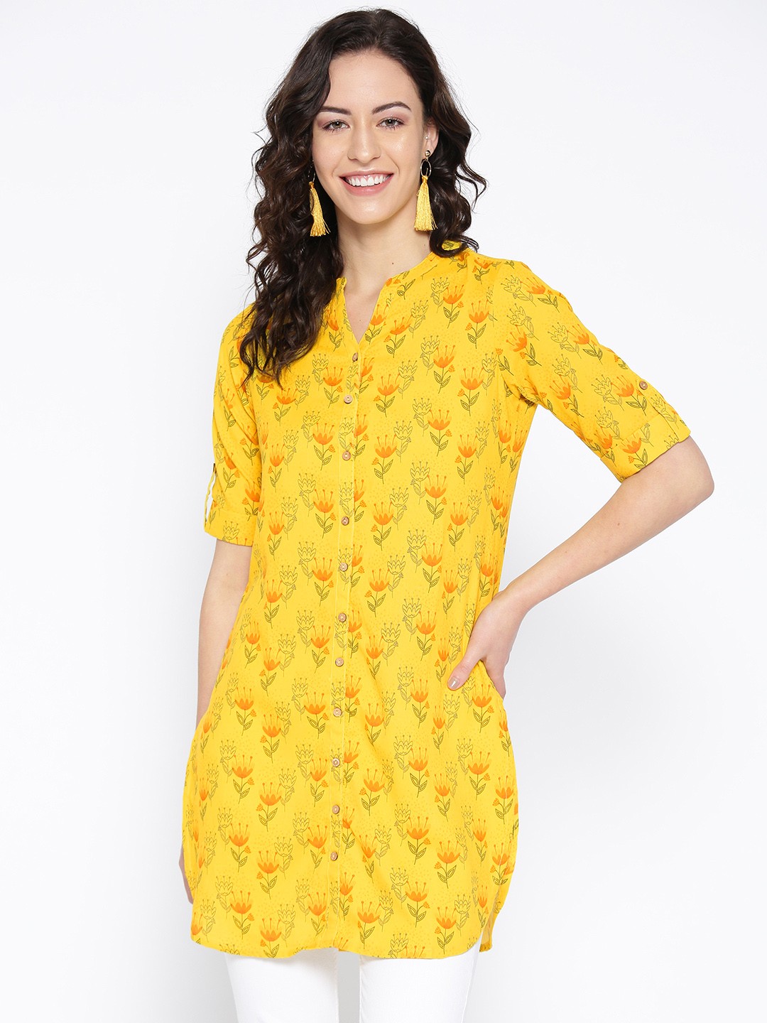 

Global Desi Yellow Printed Tunic