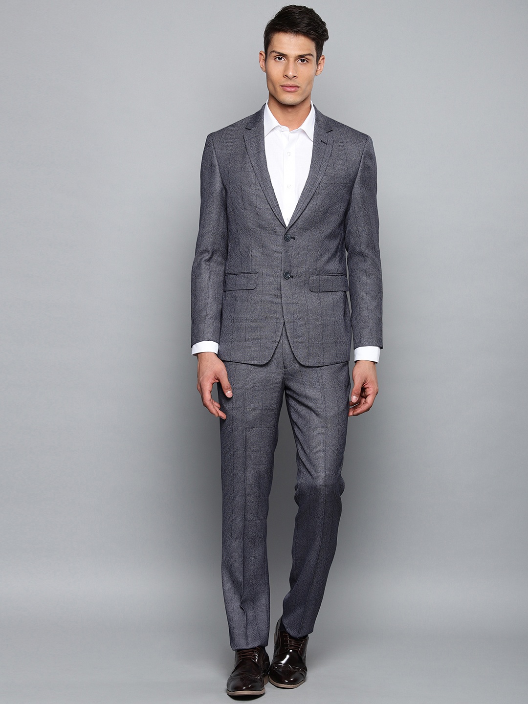 

Louis Philippe Men Grey Self Checked Slim Fit Single-Breasted Formal Suit