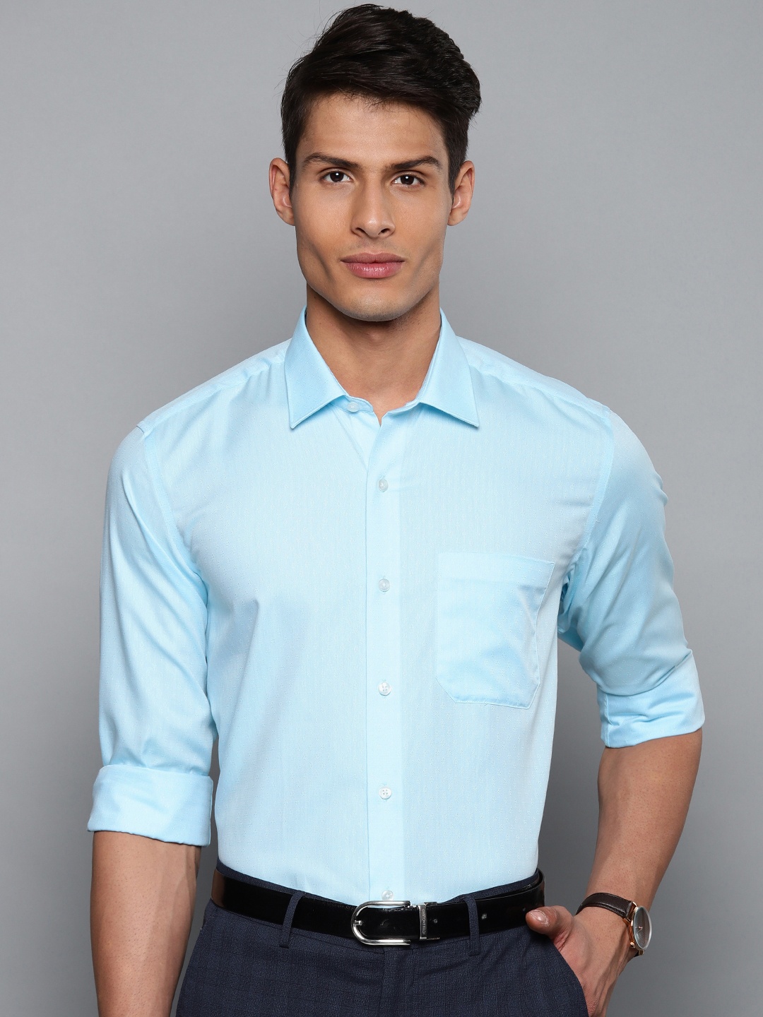 

Louis Philippe Men Blue Slim Fit Self Design Formal Shirt
