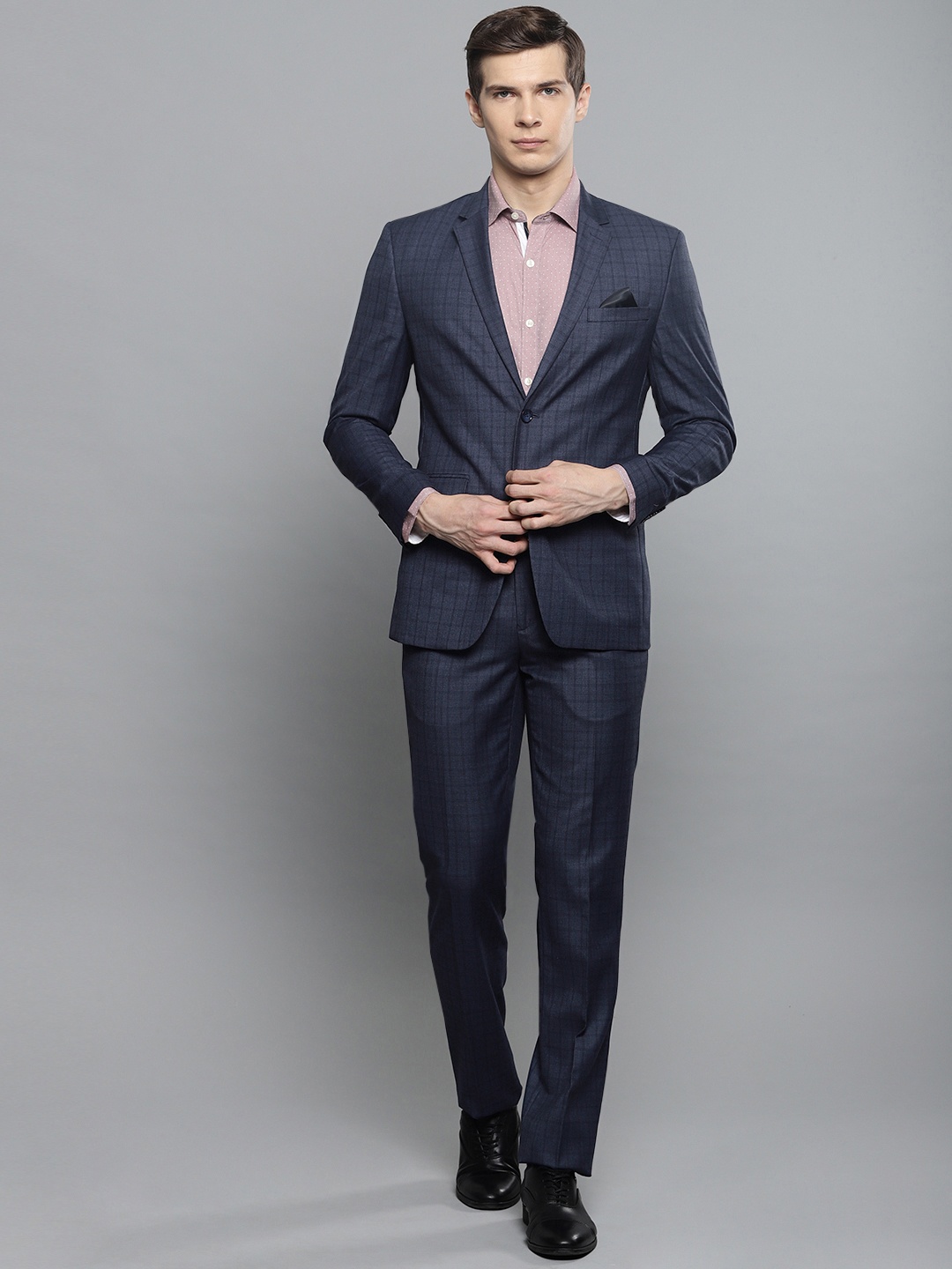 

Louis Philippe Men Blue Checked Single-Breasted Slim Fit Suit