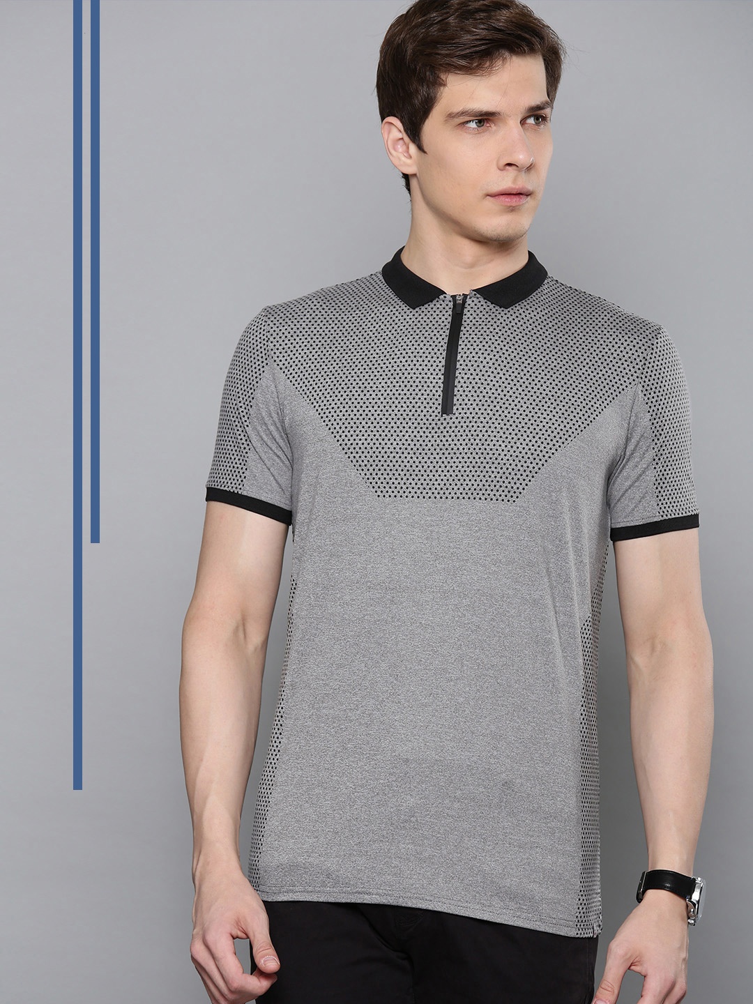 

Louis Philippe Ath.Work Men Grey Slim Fit Printed Polo Collar T-shirt