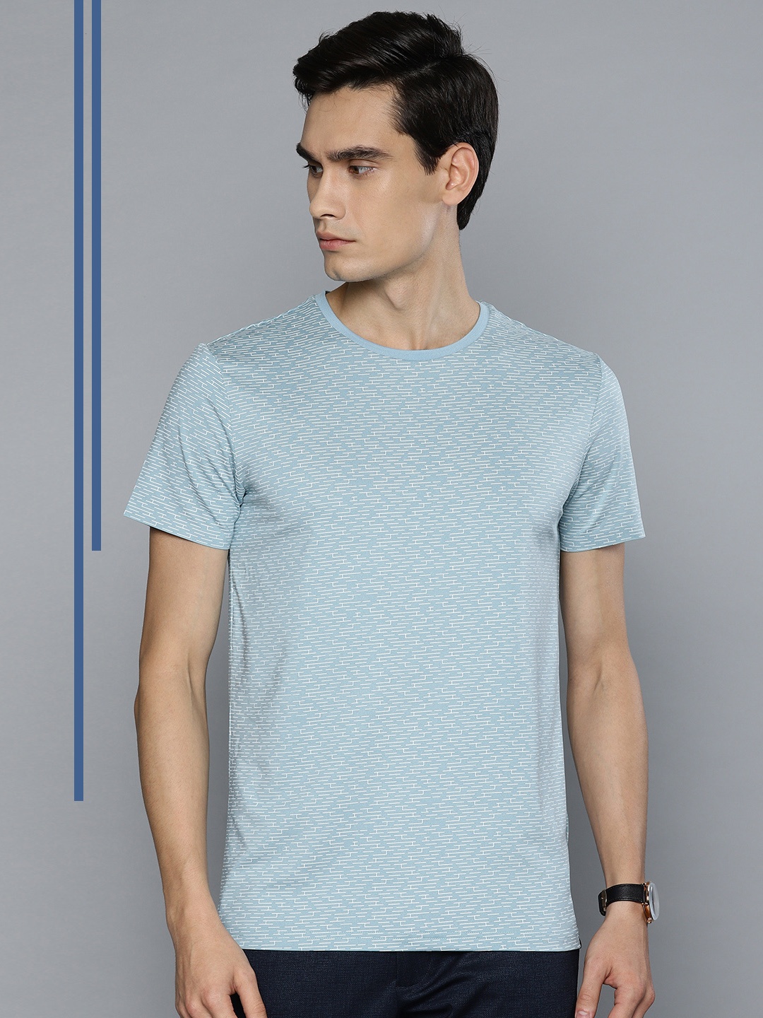 

Louis Philippe Ath.Work Men Blue Printed Round Neck Slim Fit T-shirt