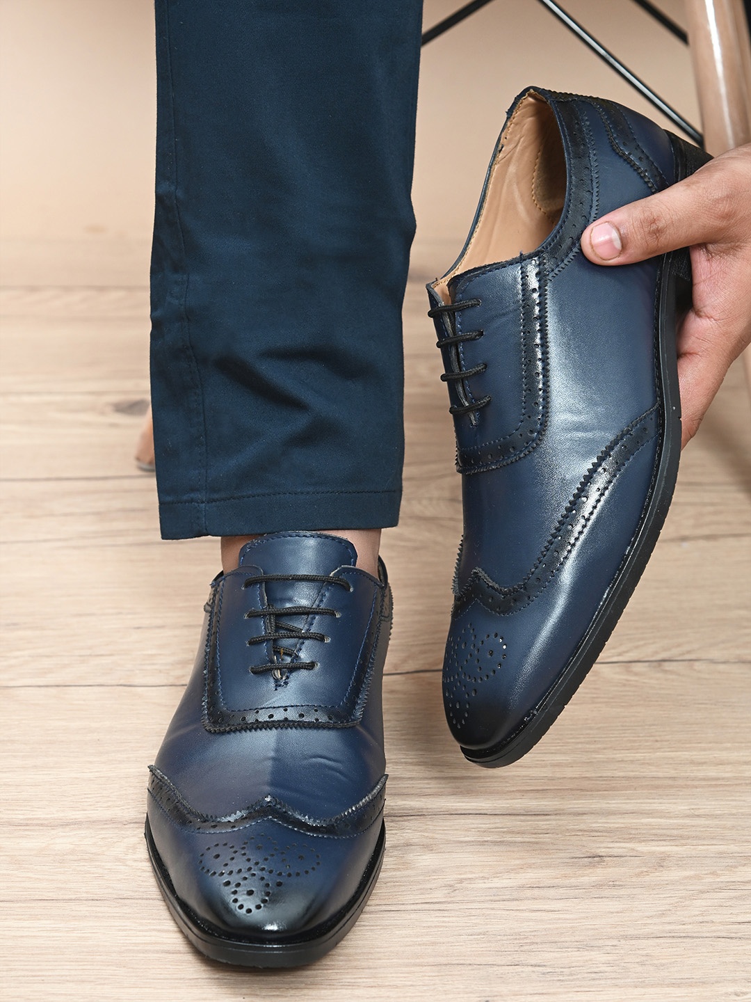 

Prolific Men Blue Solid Formal Brogues