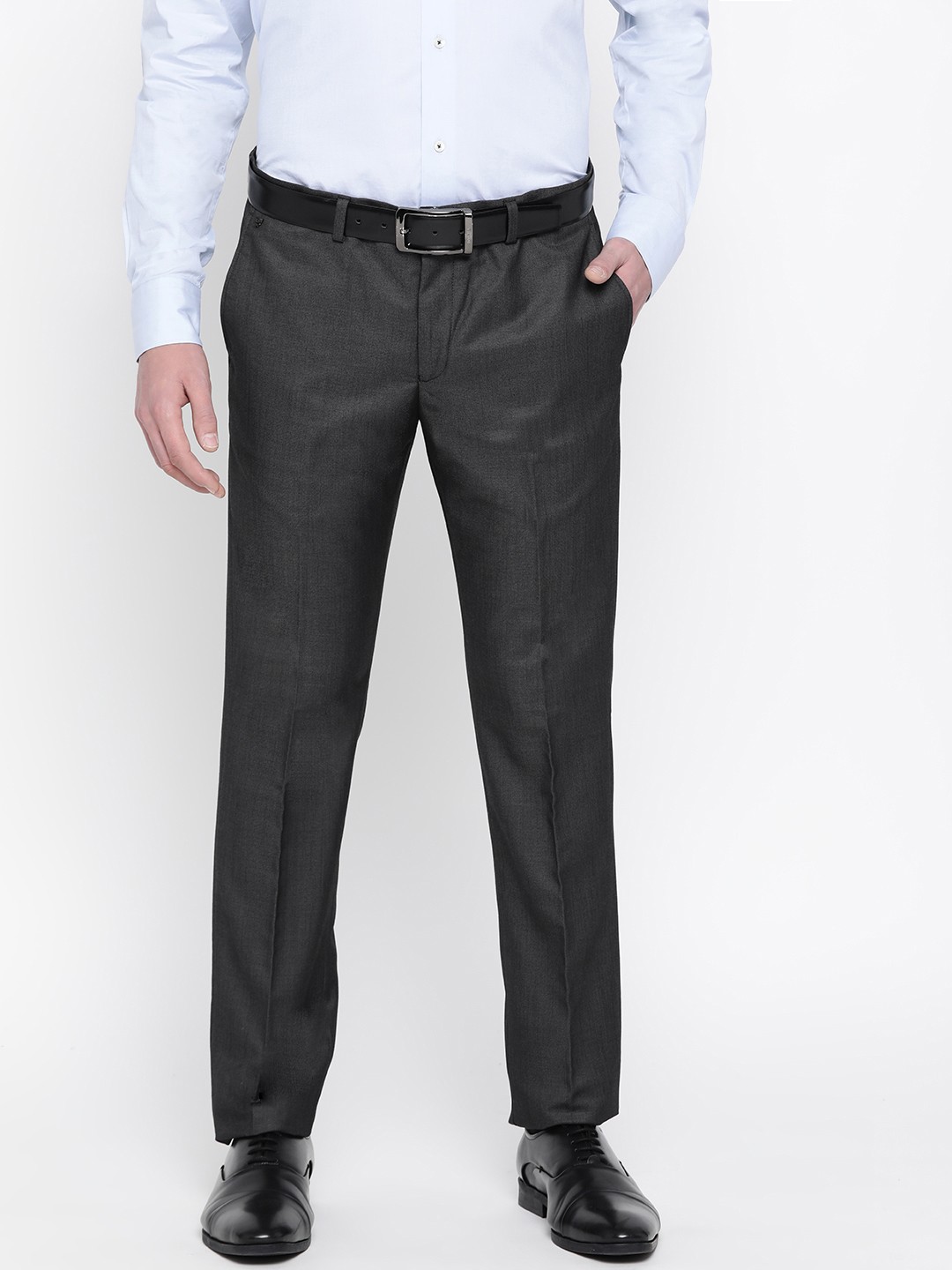 

Blackberrys Men Charcoal Grey B-95 Regular Fit Solid Formal Trousers