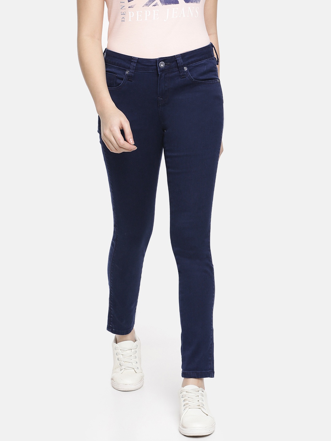 

Pepe Jeans Women Navy Blue Jegging Super Skinny Fit Mid-Rise Clean Look Ankle-Length Jeans