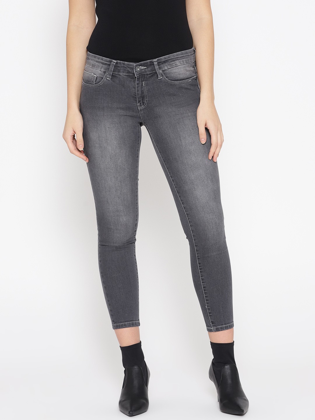 

Pepe Jeans Women Grey Regular Fit Mid-Rise Clean Look Stretchable Cropped Jeans