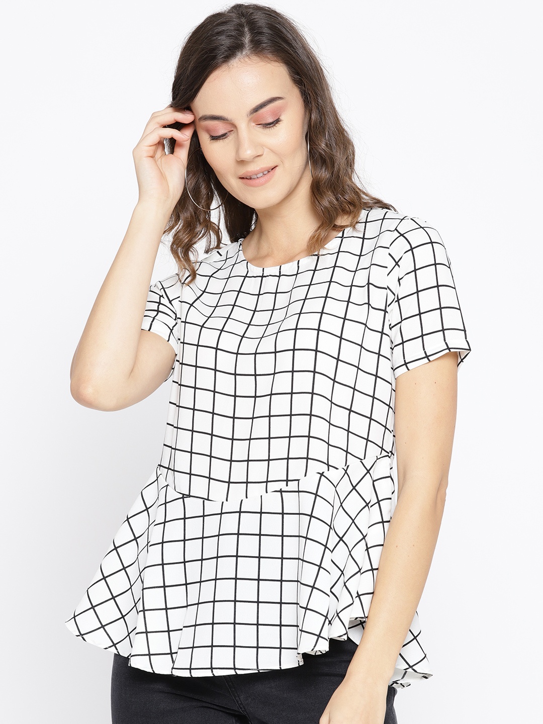 

Taanz Women White & Black Checked A-Line Top