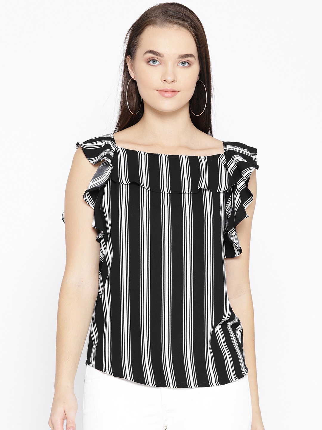 

Taanz Women Black & White Striped Top