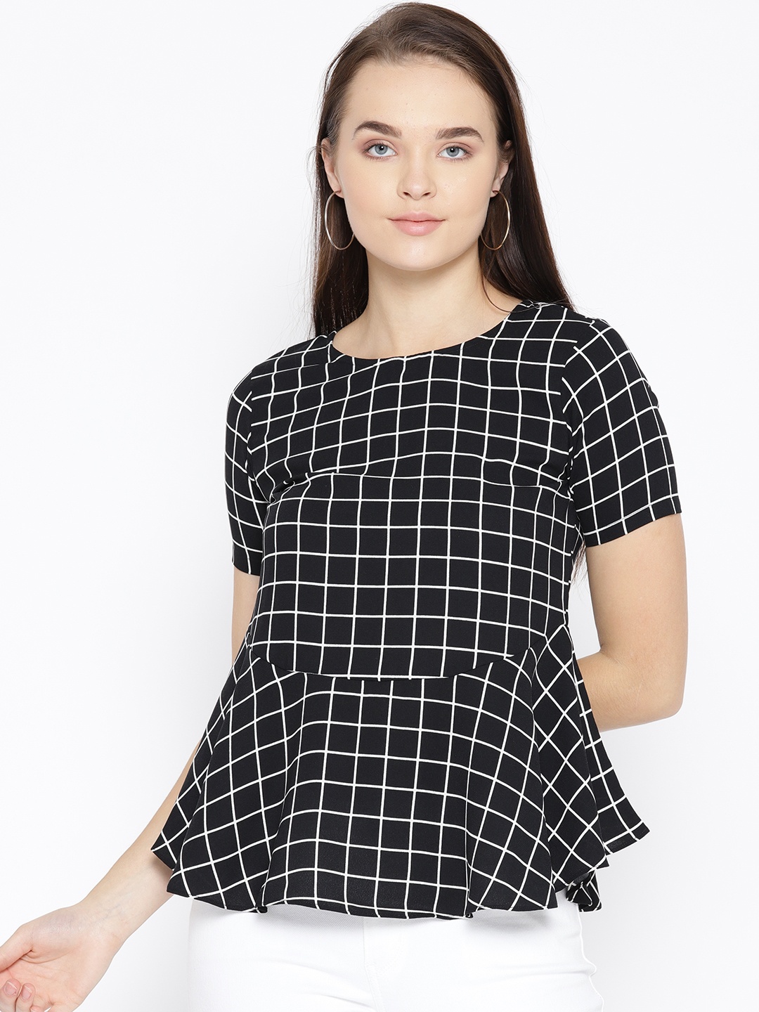 

Taanz Women Black & White Checked A-Line Top