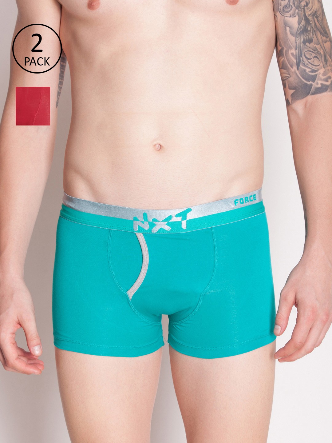 

Force NXT Men Pack of 2 Solid Assorted Trunks MNFL-65-PO2, Red