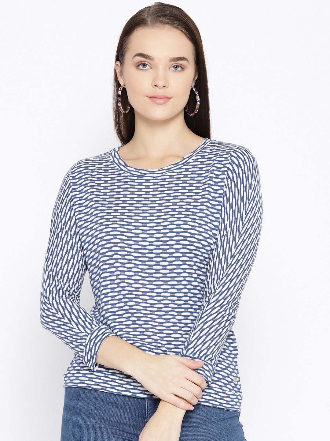 

Taanz Women Teal Blue & White Striped Top