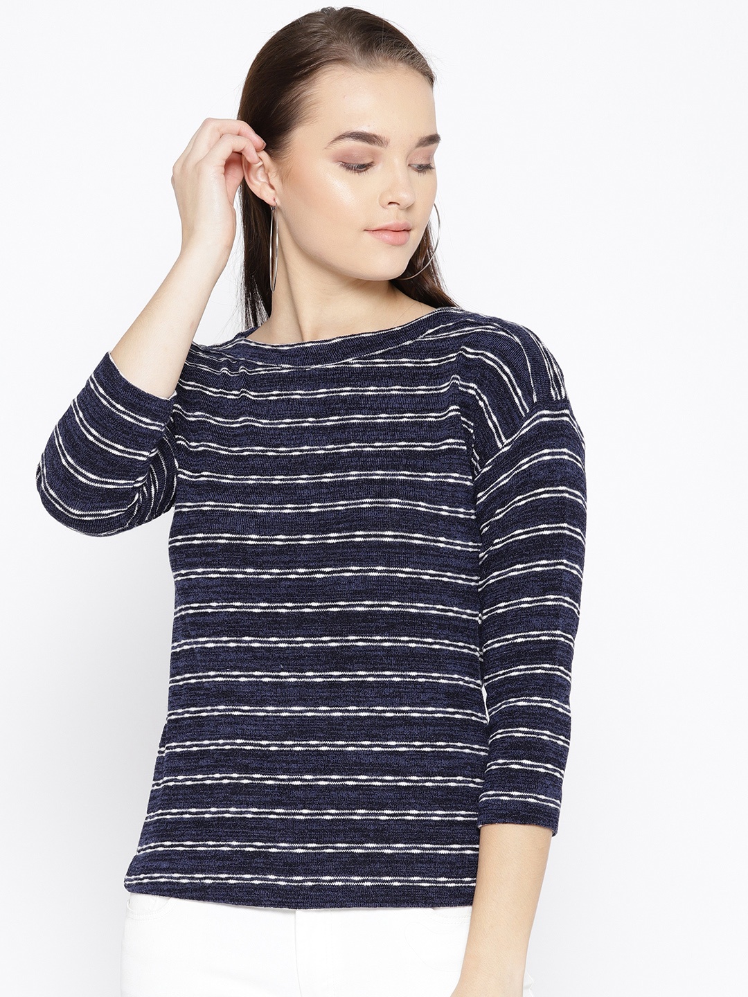 

Taanz Women Navy Blue & White Striped Sweater