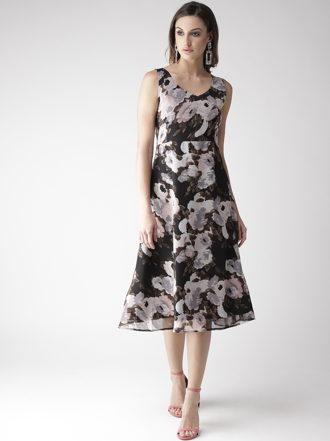 

MISH Women Black & Grey Floral Printed A-Line Dress