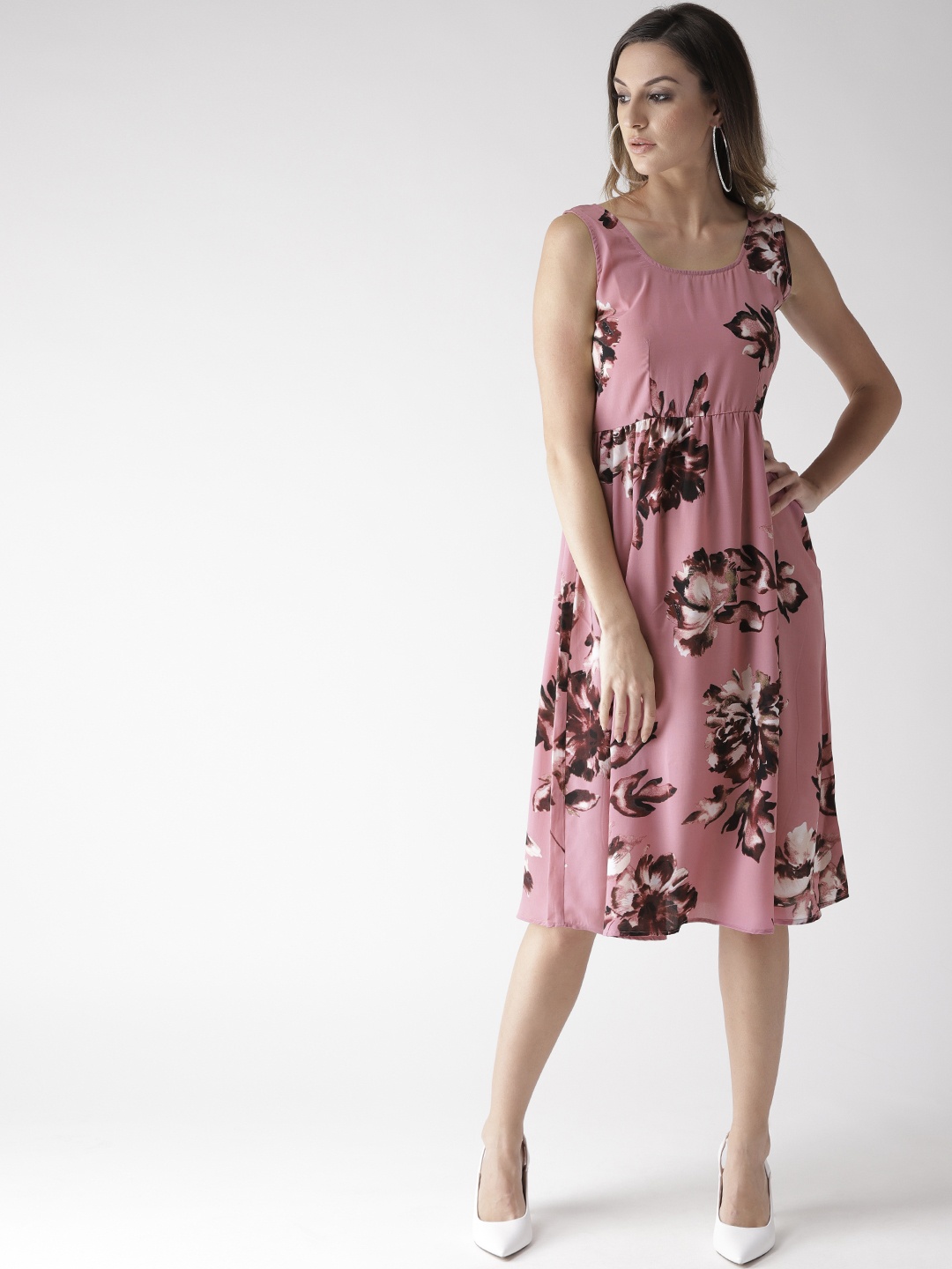 

MISH Women Pink & Brown Floral Printed A-Line Dress