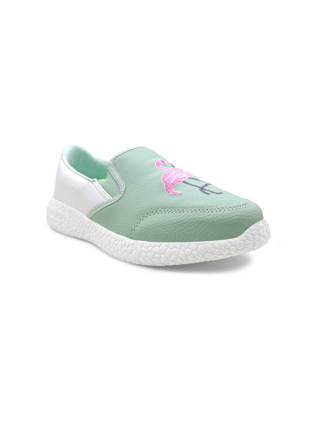 

KazarMax Kids Green & White Embroidered Slip-On Sneakers