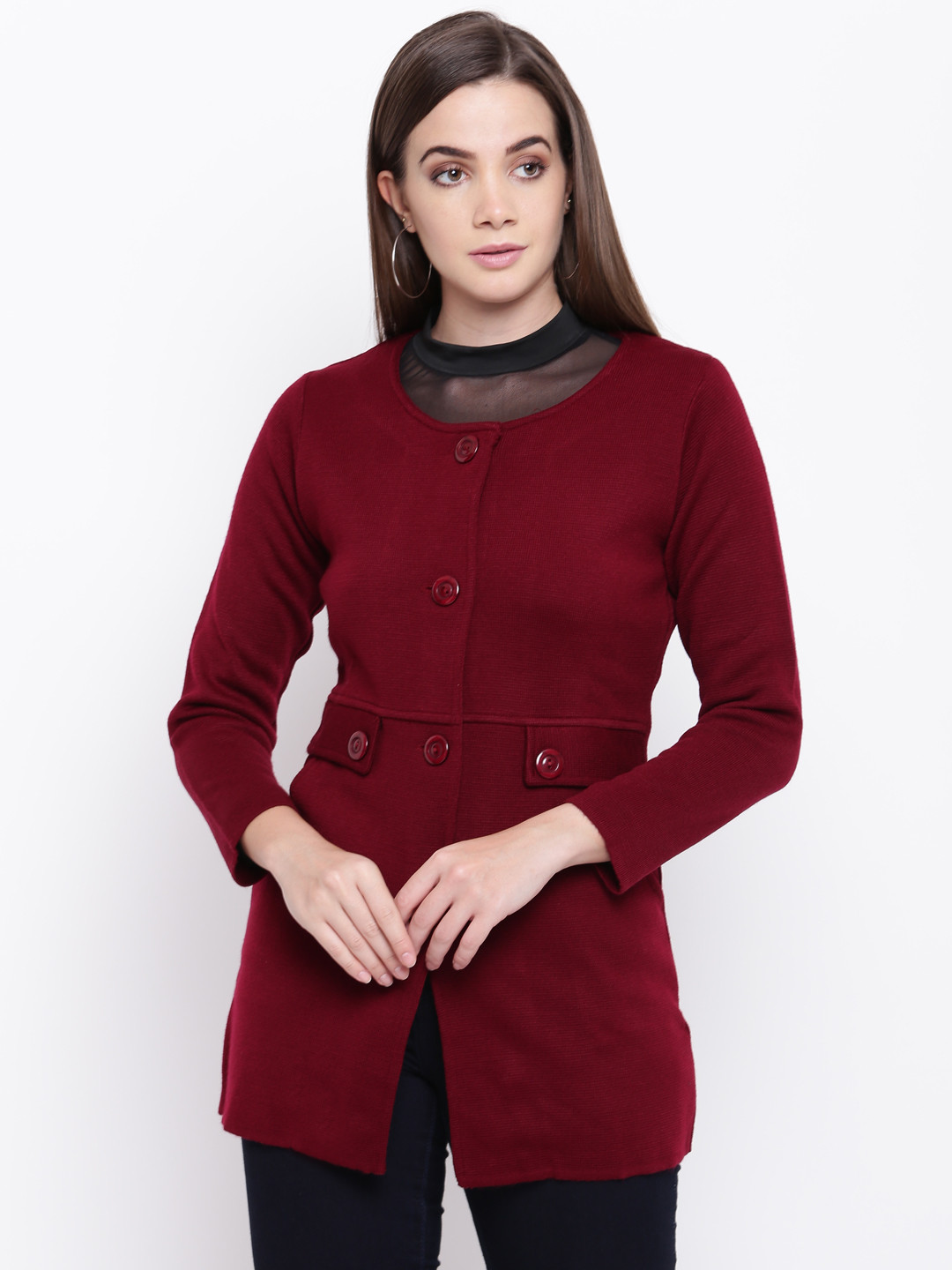 

Cayman Women Maroon Solid Coat