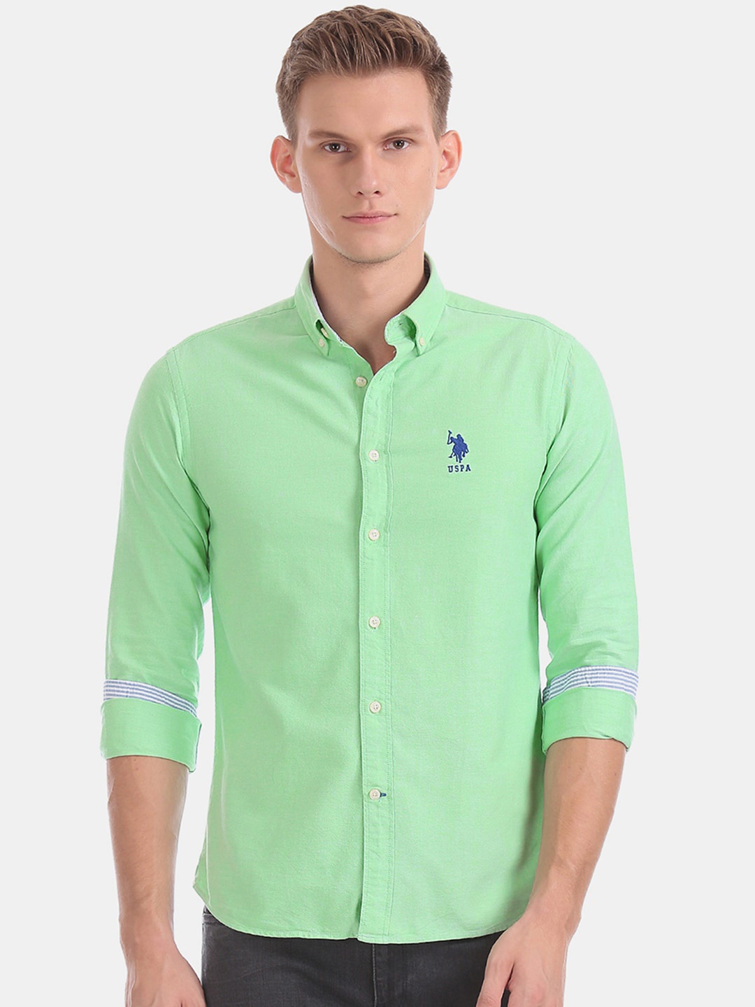 

U.S. Polo Assn. Men Green Regular Fit Solid Casual Shirt