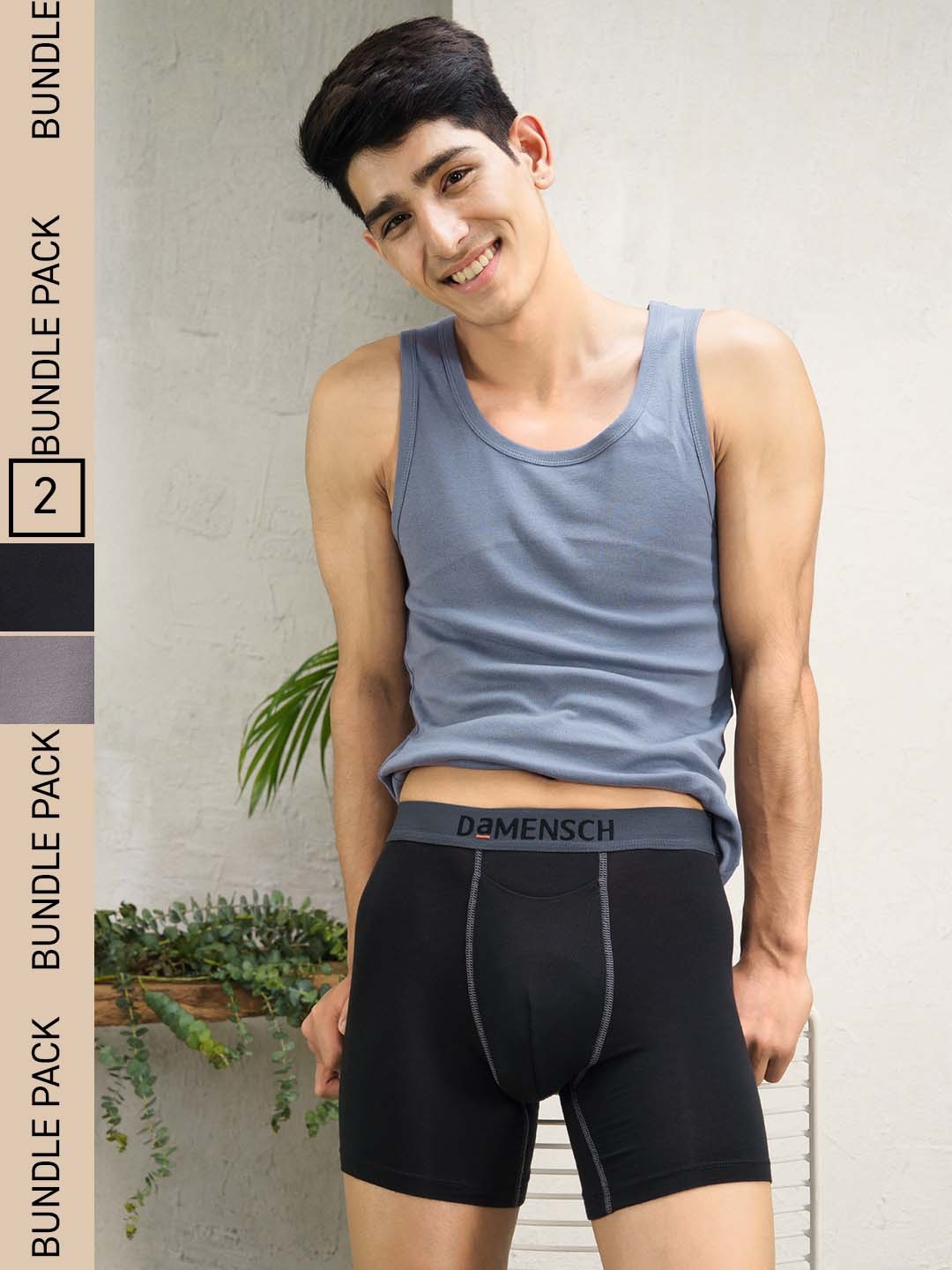 

DaMENSCH Pack of 2 DEO-SOFT Solid Premium Egyptian Cotton-Modal Blend Trunk, Black
