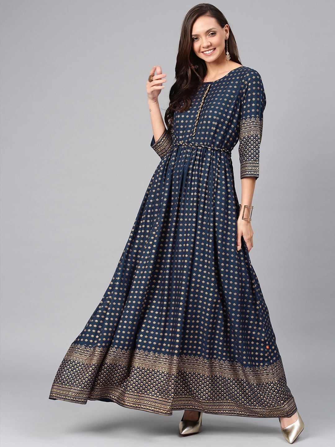 

Alena Women Navy Blue Printed Anarkali Kurta