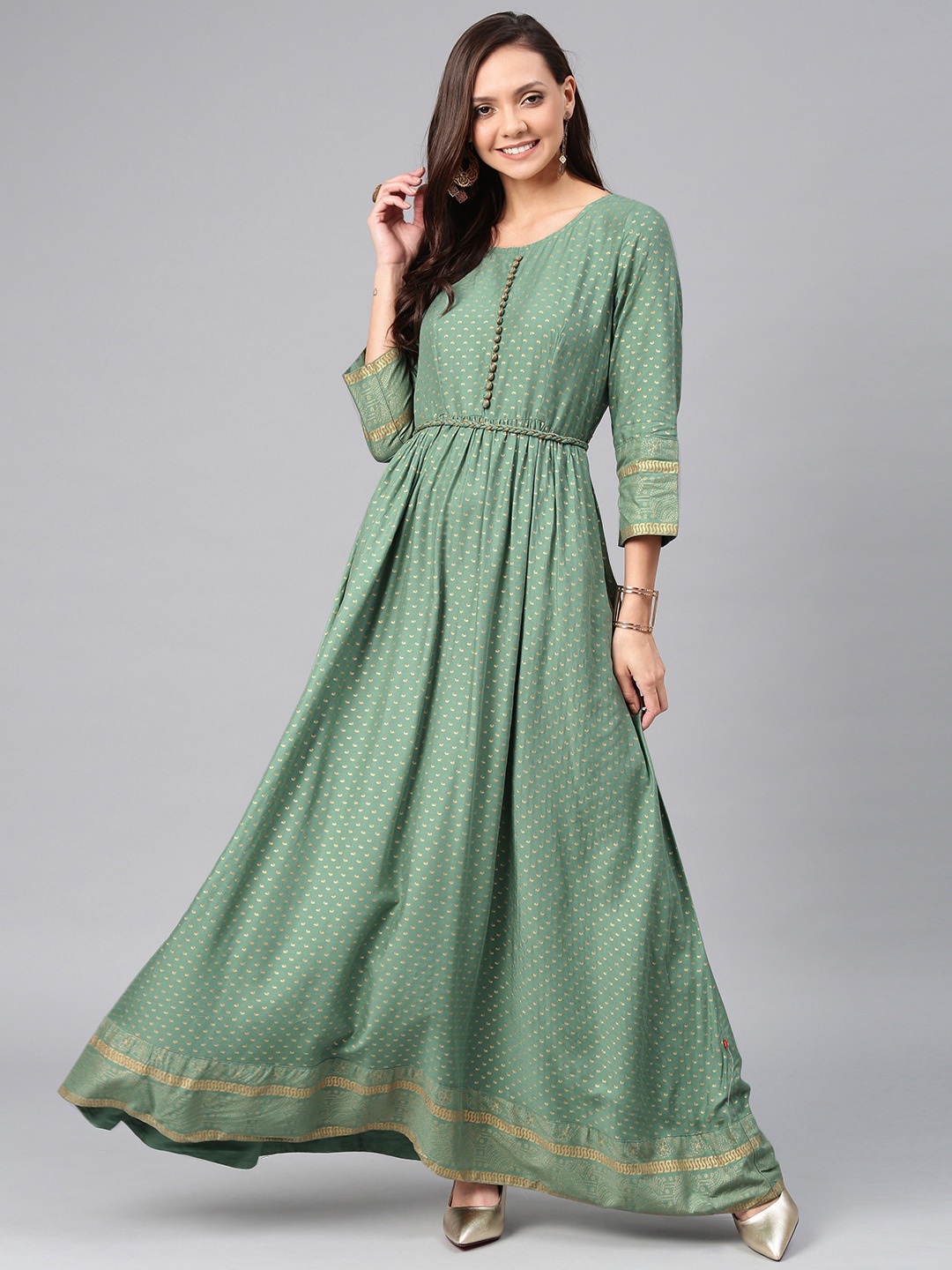

Alena Women Green Printed Anarkali Kurta