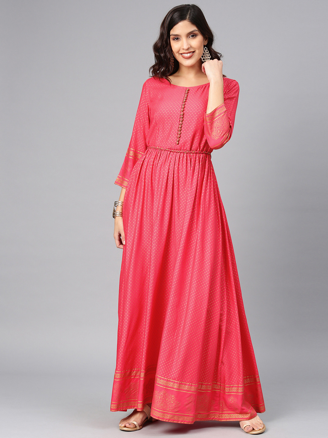 

Alena Women Coral Pink Printed Anarkali Kurta